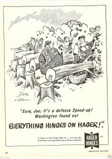 1951 George Lichty Cartoon in Hager Hinges Ad