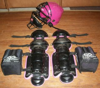 Girls Youth Pink Softball Catchers Gear Equipment Helmet Knee Shin