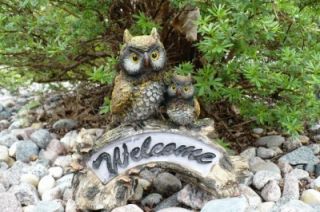 Owl Welcome Solar Powered Garden Stone Hooters New Resin Lawn
