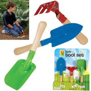 Kids Garden Hand Tools Set 3 Metal w Wood Handles