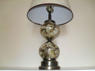 Vintage Marbleized Glass Globe 2 Ball Table Lamp Matching Shade Mid