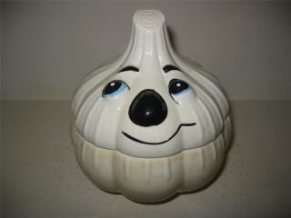 Vintage Happy Anthropomorphic Garlic Keeper Ceramic Canister Holt