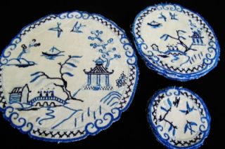 Vintage 13pc Willow Pattern Table Mat Set A29