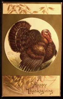 Art Signed Ellen Clapsaddle Embossed Gilded Turkey Thanksgiving c1909