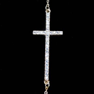 Gold Sideways Cross Pendant Chain Rhinestone Crystal Bling Necklace