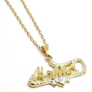Gold 18K GF Two Tone Mama Mom Heart Pendant Necklace Charm Chain