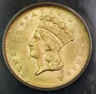 1862 $1 Dollar US Gold Coin ANACS MS 62