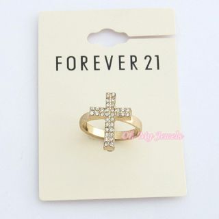 Forever 21 Crystal Cross Gold Tone Ring RG652