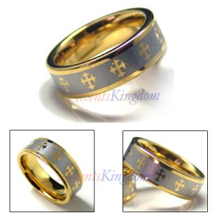 7mm Tungsten Carbide Gold Tone Cross Wedding Ring