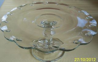 Elegant Glass Pedestal Cake Plate Tear Drop Pattern