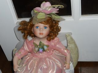 GEPPEDDO porcelain doll MARIAH brown hair blue eyes hanging fairy on