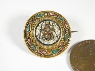 Antique Vatican Workshop Gold Micromosaic Pin Brooch