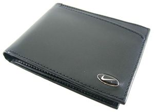 Nike Black Leather Passcase Wallet w Red Tin Gift Box