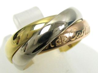 Auth Cartier 18K Tri Color Gold Trinity Ring Size 47