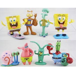 8PC Spongebob Sponge Bob Krusty Krab Sandy Cheeks PVC Figure