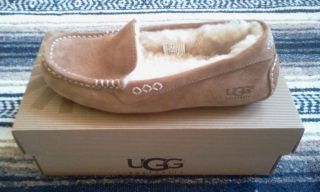UGG AUSTRALIA ANSLEY CHESTNUT BROWN SUEDE MOCCASIN SLIPPERS WOMENS