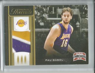 2012 13 Panini Threads Pau Gasol 3 Color Patch 5 25 Lakers