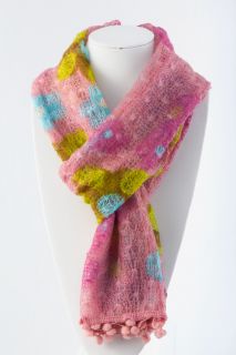 New Crochet Floral Pattern Knit Scarf Multi Color Flower in Pink with