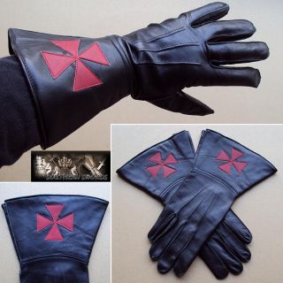 Knights Templar Black Leather Gauntlets re enactment Stage Costume