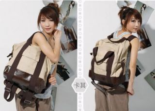 Girls Ladies Women Canvas Hobo Handbag Backpack School Bag Purse Khaki