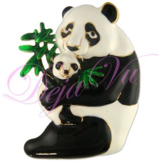 Gold Plated Double Panda Pin Brooch