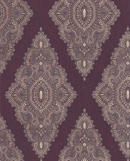 Designer Textured Damask Wallpaper Purple Gold