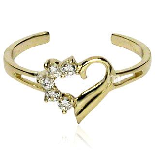 10KT Solid Gold Toe Rings with Half Pave CZ Gemed Heart
