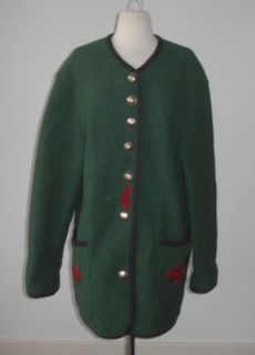 Geiger Austria Green w/ Red Embroidered Accents Wool Coat 38