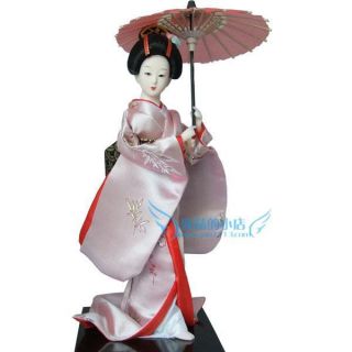 Chinese Graceful Janese Geisha Doll Embroider Belle Umbrella Statuary
