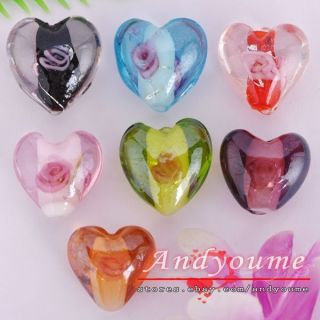 FREE SHIP 20pcs Mixed Color Lampwork Glass Heart Spacer Beads NS2758