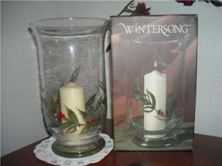 Large Glass Christmas Hurricane Candle Holder Wintersong Hand Painted