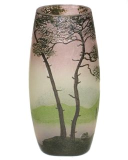 Legras Wooded Landscape Cameo Glass Vase