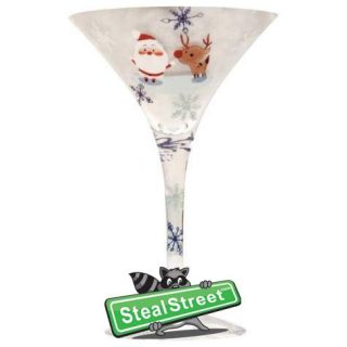 Christmas Holiday Martini Glass with Santa Claus Reindeer Design