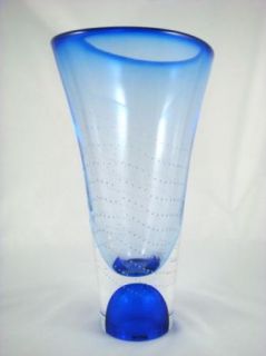 Kosta Boda Goran Warff Signed Modern Blue Crystal Vase