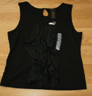 NWT Womens GRACE ELEMENTS Sleeveless Black Ruffle Tank Shirt Size XL