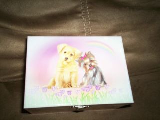 NIB Girls Musical Twirling Poodle Jewelry Box Pink with 2 Puppy Dogs