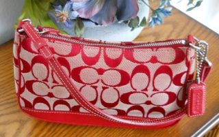 Coach Red Signature Leather Demi Pouch Clutch Handbag Purse 6094