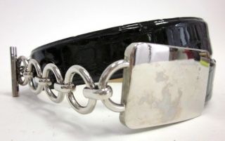 Sally Gissing Black Leather Silver Chain Buckle Belt 28