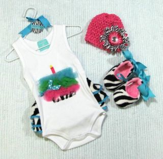 Mudpie Baby Wild Child Cupcake Crawler Zebra Onesie Shoes Knit Hat