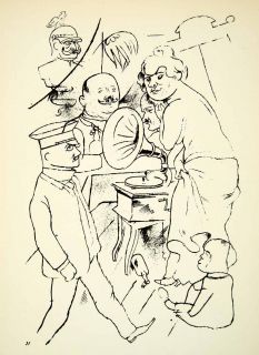  Lithograph Record Player Music George Grosz Figures Woman Child Bird
