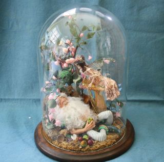  Sculpey Elf Porcelain Fairy Doll Detailed Glass Dome Hand Made