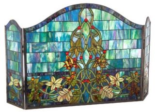 Stained Glass Tiffany Style Victorian Fireplace Screen 48 Wide