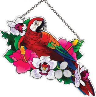 Stained Glass Water Cut Macaw Parrot Suncatcher