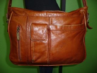 Vintage Brown Rugged Leather Messenger Cross Body Shoulder Bag Tote