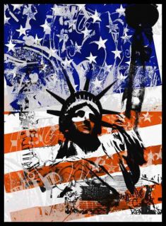 Graffiti waving American flag graphics