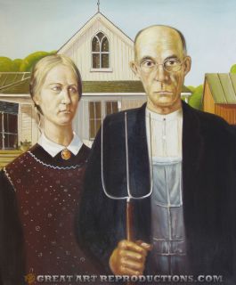 American Gothic by Grant Wood Reproduction in Oil 24X20