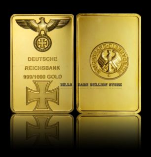OZ GERMAN .999 PURE 24K GOLD LAYERED 3RD REICH IRON WWI WWII BULLION