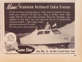 1953 Lone Star 21 Outboard Cabin Cruiser Ad Grand Prairie TX