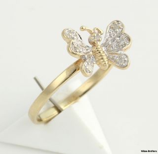 Diamond Butterfly Ring Solid 10K White Yellow Gold Fine Estate WomenS