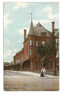  here is a postcard of the F J & G Railroad Depot in Gloversville